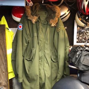 Vintage M-51 parka mod/scooter patches included.